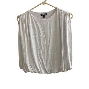 Express White Pleated Bubble Top Ruched Shoulder Size S Cropped NWT